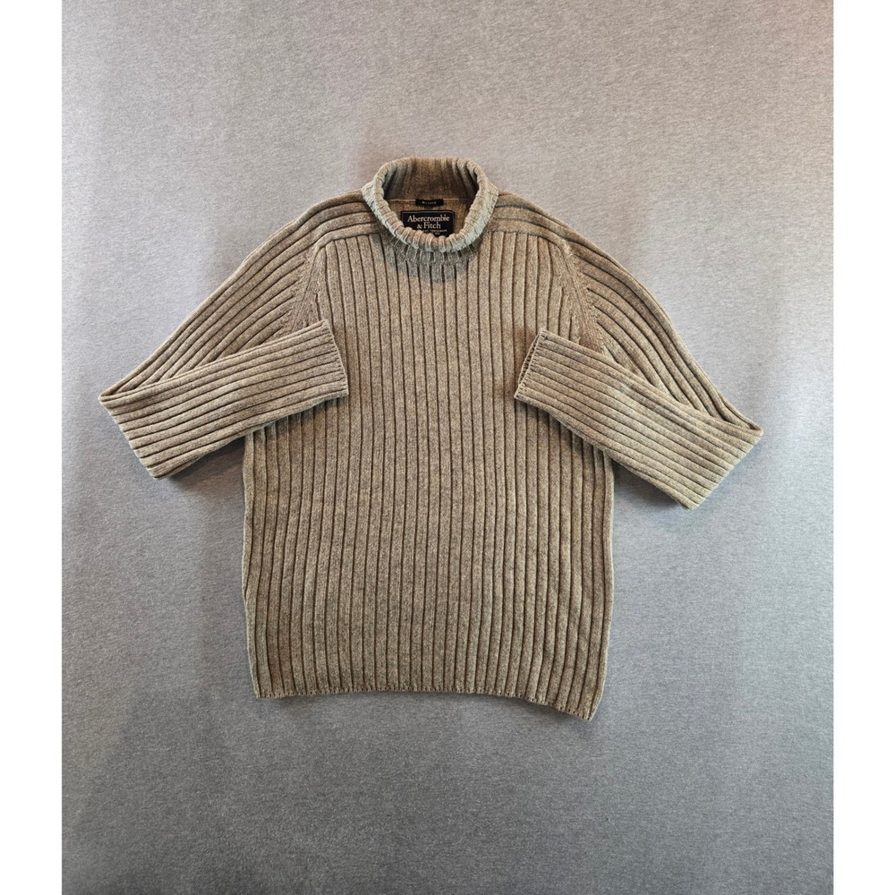 Vintage Abercrombie & Fitch Sweater Men XL Tan 90s Muscle Ribbed Wool Blend Y2K